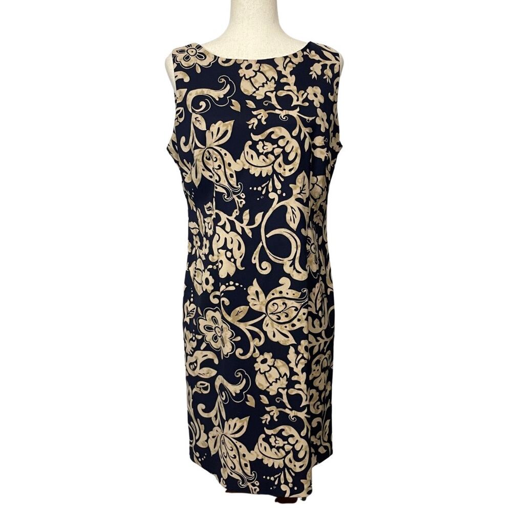 Danny & Nicole Women's Office Sheath Dress Floral Size 10 Dark Navy Blue Tan